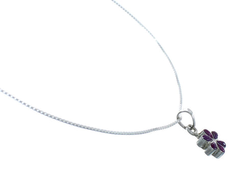Southwest Magenta Turquoise Flower Inlay Sterling Silver Box Chain Necklace Set JX129097
